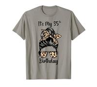 It's My 35th Birthday Happy 35 Years Old Messy Chignon Léopard T-Shirt