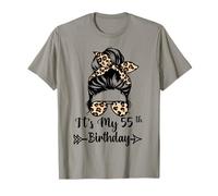 It's My 55th Birthday Happy 55 Years Old Messy Chignon Léopard T-Shirt