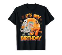 It's My 7th Birthday Dinosaur Skeleton Halloween 7 Years Old T-Shirt