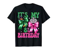 It's My 8th Birthday Witch Pink and Green Bow Crochet Girl T-Shirt