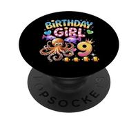It's My 9th Birthday Octopus 9 Year Old Party Garçons Filles PopSockets PopGrip Adhésif