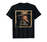 It's My Birthday Afro-American Girl Léopard Noir Femme T-Shirt