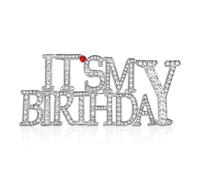 It's My Birthday Broche Épingle, Alliage de Zinc Strass Happy Birthday Insigne Bouton Boucle de Revers pour Femmes Hommes Fête d’Anniversaire Cadeau