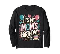 It's My Mom's Birthday Cute Graphic with Cake & Confetti Manche Longue