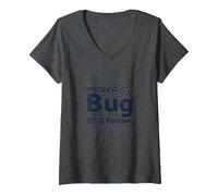 It's Not A Bug It's A Feature - Humour Programmeur T-Shirt avec Col en V, Femme, Chiné Foncé, S