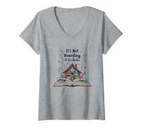 It's Not Hoarding If It's Books - Bookworm's Dream T-Shirt avec Col en V, Femme, Gris Chiné, M