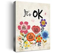 It's Ok Toile murale encadrée avec citations inspirantes pour décoration murale de chambre d'enfant, cadeau d'encouragement pour fille, fleur