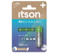 ITSON, AA piles rechargeables, PRO, lot de 4, puissantes piles rechargeables, capacité Min. 2500 mAh, pré-chargées, emballage à 95% de matériaux recyclés, made in Japan