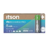 ITSON, AA piles rechargeables, PRO, lot de 8, puissantes piles rechargeables, capacité Min. 2500 mAh, pré-chargées, emballage à 95% de matériaux recyclés, made in Japan