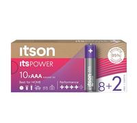 ITSON, AAA Piles alcalines, Paquet de 8, pour horloges, Torches, télécommandes, Emballage sans Plastique, LR03IPO/10CB 8+2