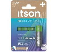 ITSON Boîte de 4 piles rechargeables AA Pro NiMH prêtes à l'emploi, 2500 mAh G