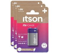 ITSON, 9V Piles alcalines, Paquet de 1, pour horloges, Torches, télécommandes, Emballage sans Plastique, 6LR61IPO/1CP
