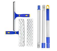 ITTAR Raclette rotative et Brosse en Microfibre avec Manche Extensible en Acier Inoxydable à 3 Sections, Outil de Nettoyage de fenêtres avec 2 tampons en Microfibre pour Porte de Douche, vitre en