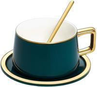 ITTRUH Ensemble tasse à thé et soucoupe, ensemble tasses en porcelaine tendre, café céramique, européen petites fleurs, de l'après-midi, ménage élégant (couleur : vert, taille 12 x 8,5 5 cm)