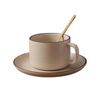 ITTRUH Ensemble tasse à thé et soucoupe, tasse à thé et soucoupe, tasses en céramique, tasse à café avec couvercle, cuillère en acier inoxydable, 250 ml, excellent cadeau for femme et maman(Yellow)