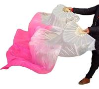 ITTRUH Éventail Long de Danse Yangko, éventail Nationale, en Soie Simulation, dégradé Couleur, Spectacle Orientale du Ventre, 150 cm(White Pink Right,Left)