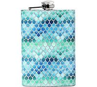 ITTRUH Flasque Portable, flasque de Hanche 8 oz en Acier Inoxydable 304, flasque à Liqueur, Bouteille à Surface en écailles de sirène, Flacon à Alcool 3D concave et Convexe(Cyan)