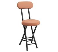 ITTRUH Tabouret Pliant avec Dossier, Tabouret de Bar Rond et Portable en Cuir rembourré for Cuisine (Marron Clair) 47 cm