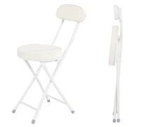ITTRUH Tabouret Pliant avec Dossier, Tabouret Haut Pliant rembourré avec Dossier, Tabouret de Bar Rond Pliable Portable, Chaise Pliable for comptoir de Salon(White)