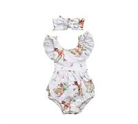 ITVIP Bébé Filles Noël Bambi Barboteuse + Bandeau A Volants Manches Flottantes Body Dos Nu Sunsuit Anniversaire Tenue Vêtements Ensemble (Blanc, 0-6 Mois)