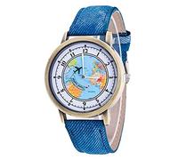 ITVIP Montre à quartz pour femme, carte du monde et aiguille en forme d'avion Échelle numérique Montre décontractée, bleu, 240mm, bracelet