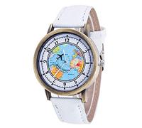 ITVIP Montre à quartz pour femme, carte du monde et aiguille en forme d'avion Échelle numérique Montre décontractée, Blanc, 240mm, bracelet
