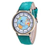 ITVIP Montre à quartz pour femme, carte du monde et aiguille en forme d'avion Échelle numérique Montre décontractée, vert, 240mm, bracelet