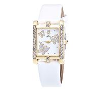 ITVIP Montre carrée pour femme, trois papillons avec diamants, montre à quartz décontractée pour femme, blanc, 220 mm, bracelet