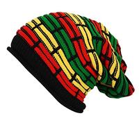 Itzu Bonnet rasta surdimensionné à enfiler avec mosaïque Bob Marley Noir/rouge/vert/jaune - Rouge - Taille Unique