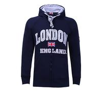Itzu Sweat à capuche zippé en coton pour homme Motif drapeau du Royaume-Uni, bleu marine, XXL