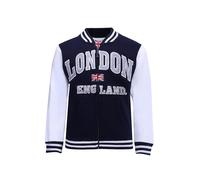 Itzu Veste universitaire Londres Angleterre en coton avec fermeture éclair Union Jack, bleu marine, 12-13 ans