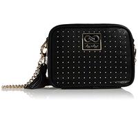 Itzy Ritzy Chelsea + Cole Sac à langer à bandoulière - Sac à langer clouté à double prise avec 6 poches, matelas à langer et pompon, noir avec intérieur imprimé cœur et matériel doré