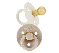 Itzy Ritzy Lot de 2 pacifiers en caoutchouc naturel avec tétons en forme de cerise et grands trous d'air pour plus de sécurité ; lot de 2 en noix de coco et toast, âge 0-6 mois