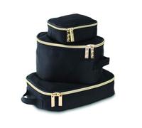 Itzy Ritzy Lot de 3 cubes de rangement ou organisateur de voyage, avec dessus en maille, doubles fermetures Éclair et une poignée en tissu, noirs avec décoration dorée