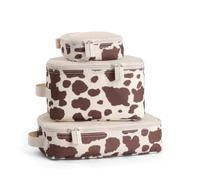 Itzy Ritzy Lot de 3 cubes d'emballage pour voyage - Chaque cube de voyage dispose d'un dessus en maille, de doubles fermetures éclair et d'une poignée en tissu (imprimé vache), imprimé vache