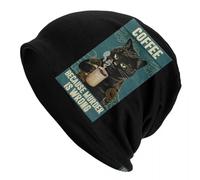 IUAOUADA Chapeau d’Hiver Unisexe Chat Noir Café Parce Que Le Meurtre est Mal pour l’Amoureux des Chats Casquette tricotée Chaude Bonnet Bonnet Bonnets d’Hiver x d’Hiver pour Hommes x Femmes
