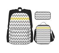 IUBBKI 3 pièces ensemble sacs à dos Chevron gris jaune Art livre sac voyage Camping travail école sac trousse à crayons sac à déjeuner combinaison pour hommes femmes garçons filles