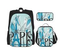 IUBBKI 3 pièces ensemble sacs à dos Floral Paris Tour Eiffel thème livre sac voyage Camping travail école sac trousse à crayons sac à déjeuner combinaison pour hommes femmes garçons filles
