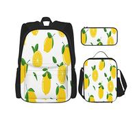 IUBBKI 3 pièces ensemble sacs à dos fruits monde citron livre sac voyage camping travail sac d'école trousse à crayons sac à déjeuner combinaison pour hommes femmes garçons filles