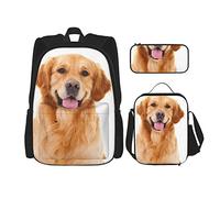 IUBBKI 3 Pièces Ensemble Sacs à Dos Golden Retriever Beau Canin Chien Cartable Voyage Camping Travail Sac D'école Trousse Sac À Lunch Combinaison Pour Hommes Femmes Garçons Filles