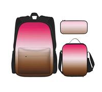 IUBBKI 3 Pièces Ensemble Sacs À Dos Ombre Bicolore Rose Et Marron Imprimé Cartable Voyage Camping Travail Sac D'école Trousse À Lunch Sac Combinaison Pour Hommes Femmes Garçons Filles