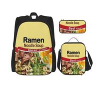 IUBBKI 3 pièces ensemble sacs à dos ramen nouilles soupe boeuf saveur livre sac voyage camping travail sac d'école trousse à crayons sac à lunch combinaison pour hommes femmes garçons filles