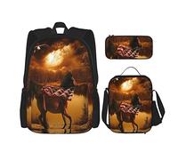 IUBBKI 3 pièces ensemble sacs à dos USA drapeau aigle cheval livre sac voyage camping travail sac d'école trousse à crayons sac à déjeuner combinaison pour hommes femmes garçons filles