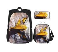 IUBBKI American Bald Eagle Backpack Student School Book Bags Set 3 Piece With Lunch Box Pencil Case For Boys Girls