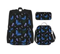 IUBBKI Blue Morpho Butterfly Boys Girls Backpack Daypack Set 3 Pieces School Bookbag Lunchbox Pencil Bag