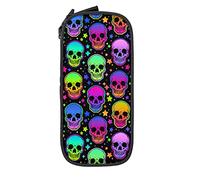 IUBBKI Crânes mystiques et étoiles Porte-Crayon Grande capacité Pochette à Crayons Durable Sac de Stylo de Rangement avec Pochette à Fermeture éclair boîte étui Stationnaire