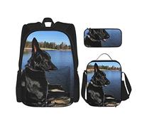 IUBBKI Ensemble de 3 sacs à dos Blackan Shepherd Dog Riverside Book Bag Voyage Camping Travail Sac d'école Trousse à crayons Sac à lunch Combinaison pour hommes femmes garçons filles