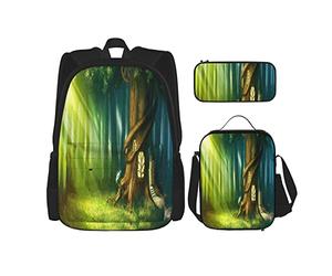 IUBBKI Ensemble de 3 sacs à dos MagicalFairy Tale Paysage de Tree House Book Bag Voyage Camping Travail Sac d'école Trousse à crayons Sac à lunch Combinaison pour hommes femmes garçons filles