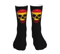 IUBBKI Espagne drapeau crâne adulte mi tube chaussettes athlétique mollet chaussette Sport mode coussiné décontracté chaussettes hautes