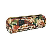 IUBBKI Étui à Crayons en Cuir Pied de pouleTartanRosesPlaid Support Pochette boîte Maquillage Sac Organisateur avec Fermeture éclair pour Bureau d'école